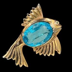 Vintage 1940’s Aqua Glass Belly Fish Brooch
